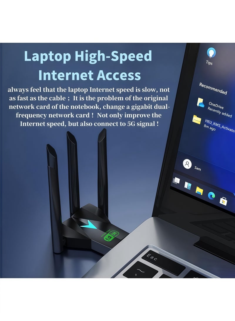 أورييل محول واي فاي لاسلكي AC1300 USB - مستقبل لاسلكي خارجي ثنائي النطاق 2.4 جيجاهرتز/5 جيجاهرتز بسرعة 1300 ميجابت في الثانية، بطاقة شبكة لاسلكية، واي فاي 5، منفذ USB 3.0، تقنية MU-MIMO، متوافق مع أجهزة الكمبيوتر المكتبية والمحمولة، أنظمة التشغيل ويندوز 11/10/8.1/8/7/XP، لا يحتاج إلى تعريفات، يعمل بمجرد التوصيل والتشغيل - Image 5